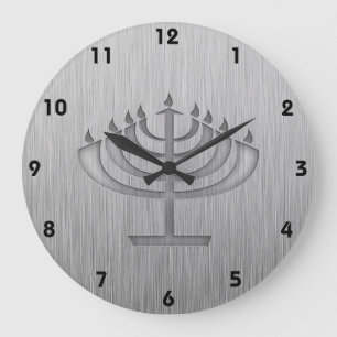 Reloj Redondo Grande Menorah; Metal-mirada cepillada
