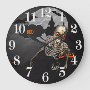 Reloj Redondo Grande Mensaje de Personalizado de Laughing Skeleton Hall