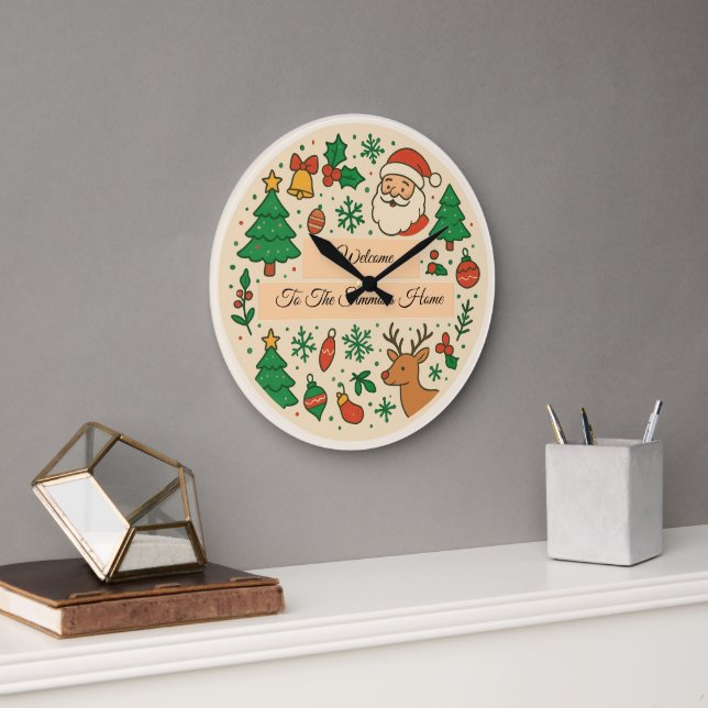 Reloj Redondo Grande Mensaje personalizado de Navidad (Oficina)