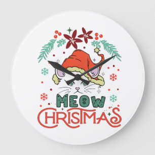 Reloj Redondo Grande Meow Christmas, Merry Christmas