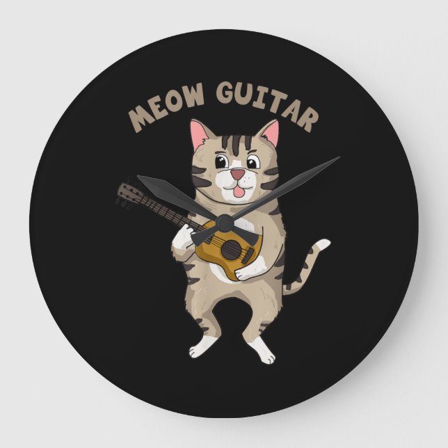 Reloj Redondo Grande Meow Guitar Cute Cat Tocando Guitarra Graciosas Ki (Anverso)