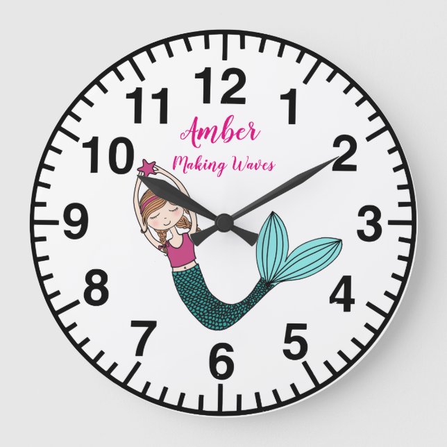 Reloj Redondo Grande Mermaid Clock nombre personalizado elegir sirena (Anverso)