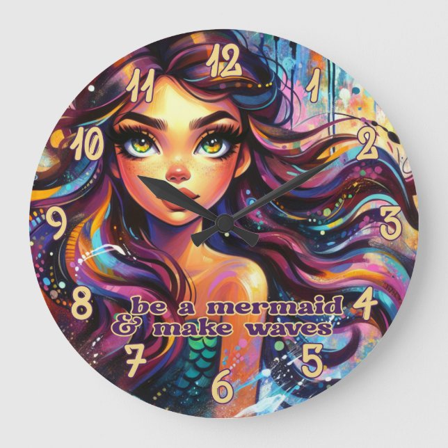 Reloj Redondo Grande Mermaid Make Waves Wall Clock (Anverso)