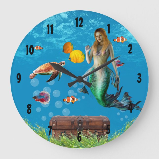 Reloj Redondo Grande Mermaid subacuático Treasure Hunt Fantasy Blue (Anverso)