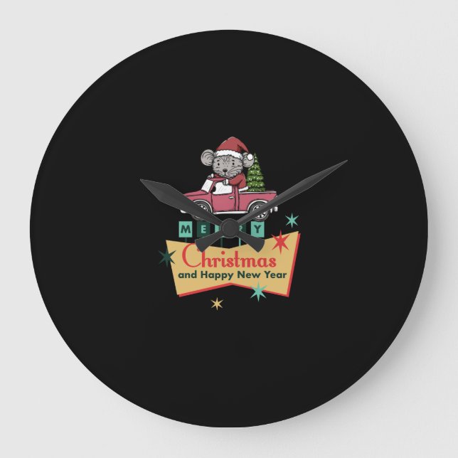 Reloj Redondo Grande Merry Christmas and Happy New Year (Anverso)