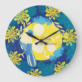 Reloj Redondo Grande merry christmas, christmas,bird,flowers, nature