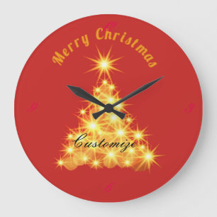 Reloj Redondo Grande Merry Christmas Golden Tree Thunder_Cove