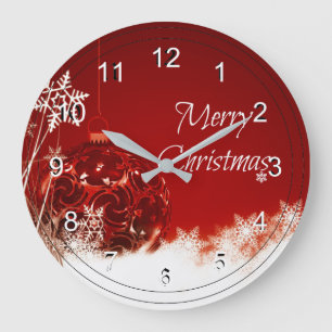 Reloj Redondo Grande Merry Christmas in Red and White