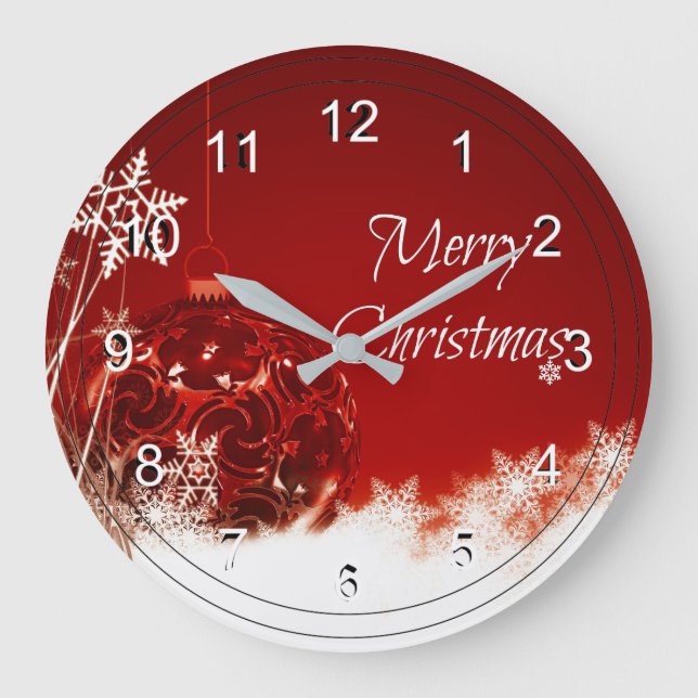 Reloj Redondo Grande Merry Christmas in Red and White (Anverso)