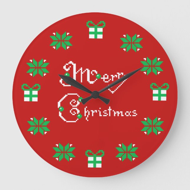 Reloj Redondo Grande Merry Christmas Norwegian Ornaments (Anverso)