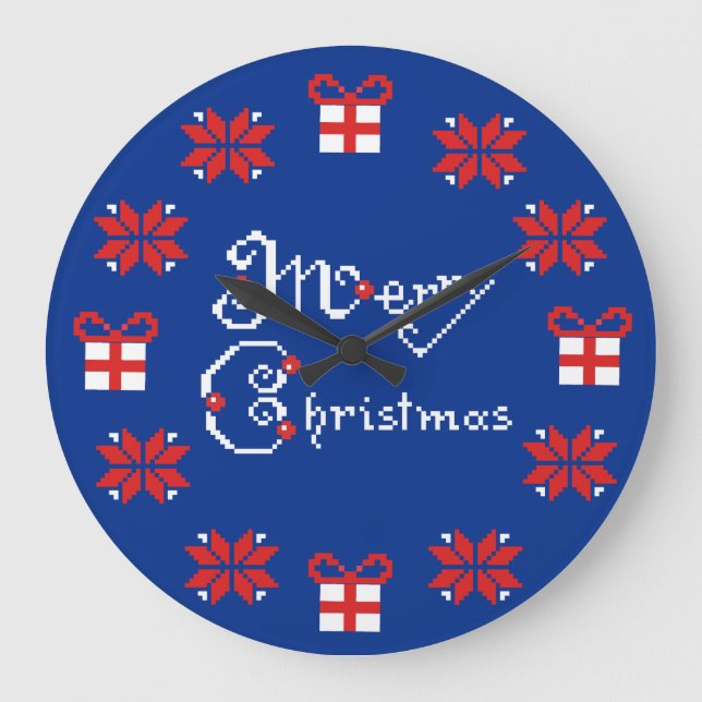 Reloj Redondo Grande Merry Christmas Norwegian Ornaments (Anverso)