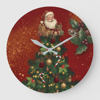 Reloj Redondo Grande Merry Christmas Wall Clock - Vintage Santa & Festi