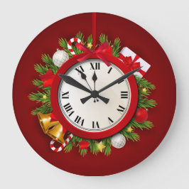 Reloj Redondo Grande Merry Christmas Wreath And Happy New Year