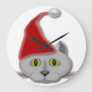RELOJ REDONDO GRANDE "MERRY NAVIDAD" SANTA CAT