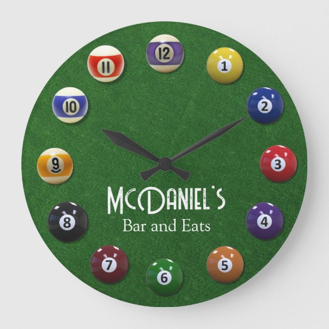 Reloj Redondo Grande Mesa de billar billar personalizado (Anverso)