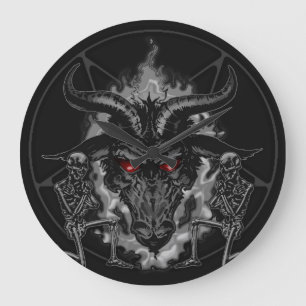 Reloj Redondo Grande Metal del negro del Pentagram de Baphomet