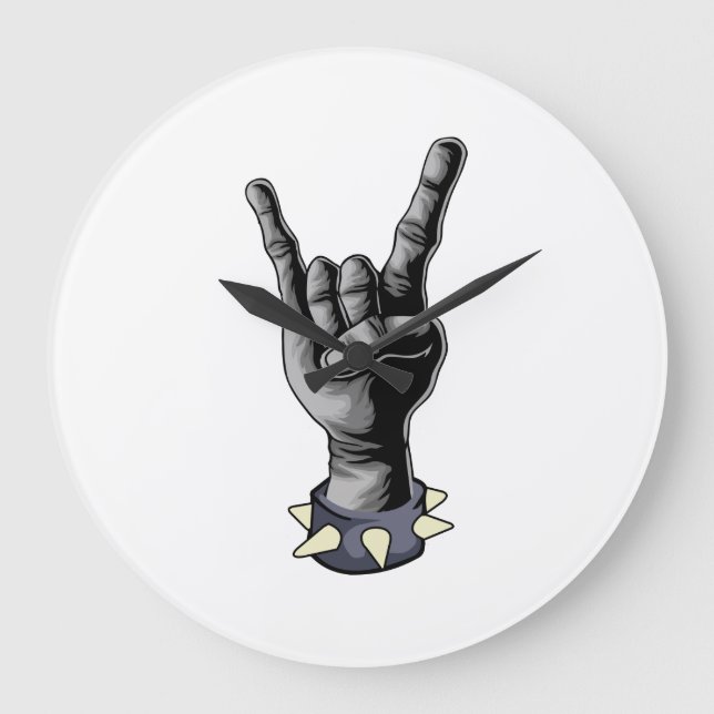 Reloj Redondo Grande Metal Hand Devil Horns Heavy Metal (Anverso)