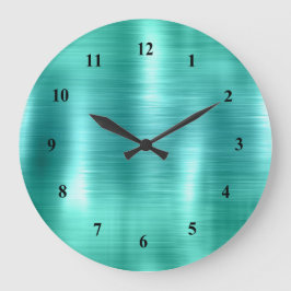 Reloj Redondo Grande Metálico Faux Verde azulado moderno
