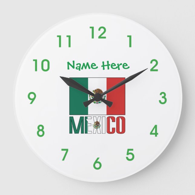 Reloj Redondo Grande Mexico Flag Personalized Round  (Anverso)