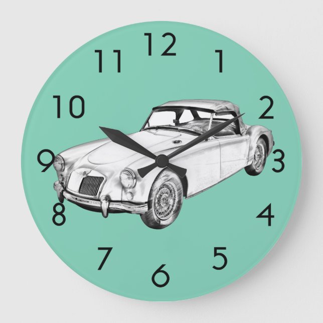 Reloj Redondo Grande MG Ilustracion de coches deportivos convertibles (Anverso)