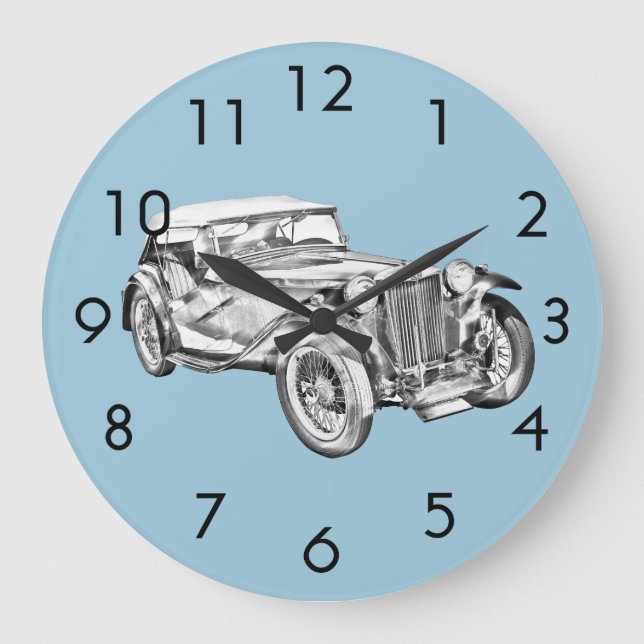 Reloj Redondo Grande Mg Tc Antiguo Ilustracion De Autos Deportivos (Anverso)