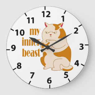Reloj Redondo Grande Mi bestia interior gato gordo perezoso cita motiva