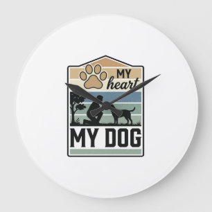 Reloj Redondo Grande Mi Corazón Mi Perro Grabado Vintage Diseño Amante 