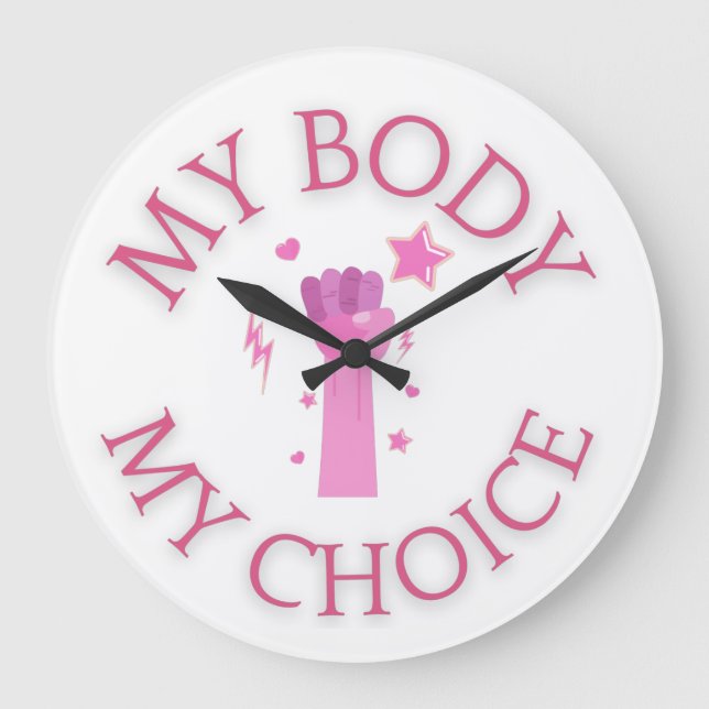 Reloj Redondo Grande Mi cuerpo mi elección Feminista Rosa (Anverso)