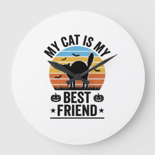 Reloj Redondo Grande Mi gato es mi mejor amigo Diseño de camiseta de ga