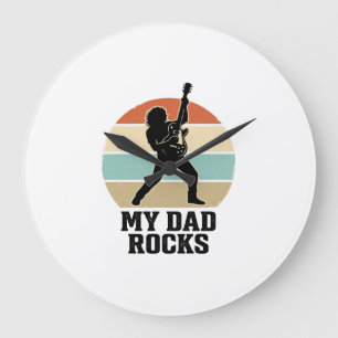 Reloj Redondo Grande Mi Papá Rocks Camiseta Diseño Atardecer Guitarra V