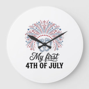 Reloj Redondo Grande Mi Primer 4 de Julio Bebé Pies Camiseta Patriótica