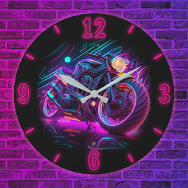 Reloj Redondo Grande Mi primer coche fue una motocicleta | neón bici