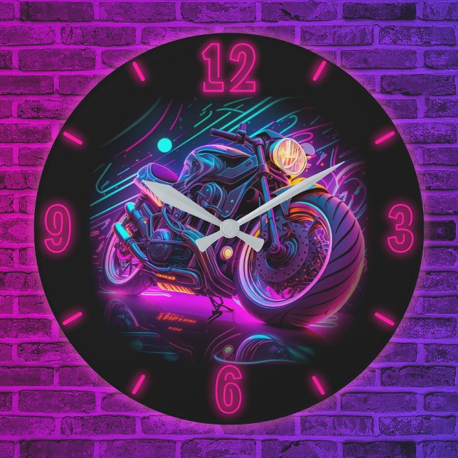 Reloj Redondo Grande Mi primer coche fue una motocicleta | neón bici (Subido por el creador)