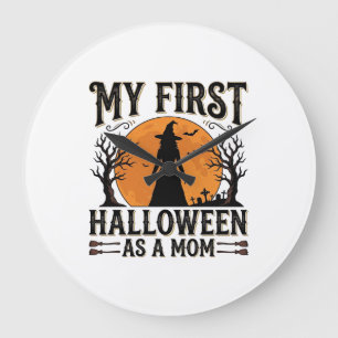 Reloj Redondo Grande Mi primer Halloween como mamá Vintage diseño de Ha