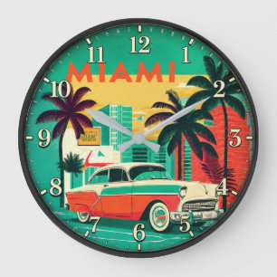 Reloj Redondo Grande Miami Beach Vintage Car
