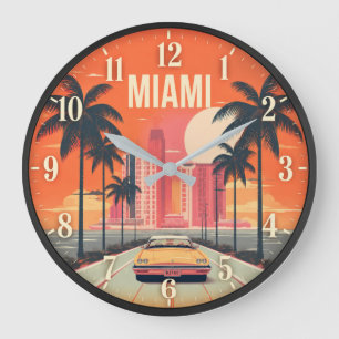 Reloj Redondo Grande Miami Florida Sunset Retro Coastal Cityscape