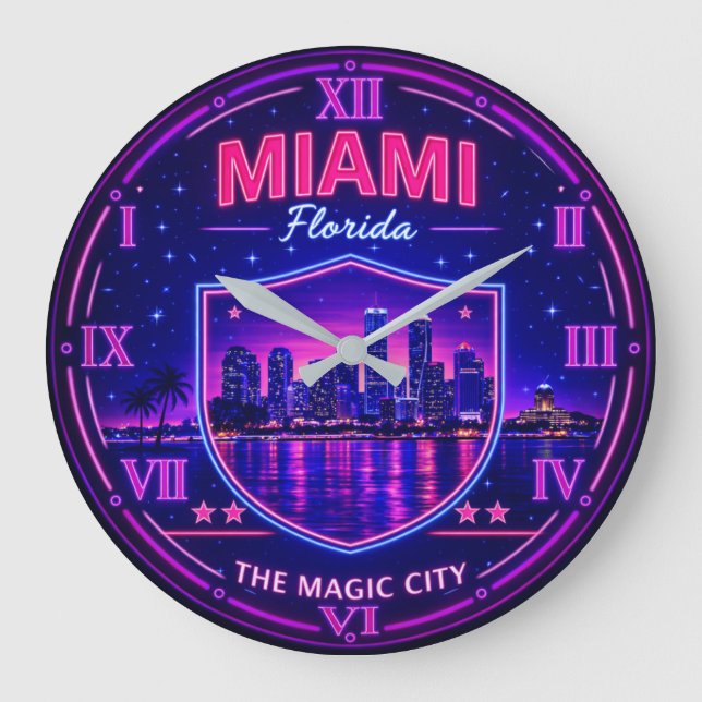 Reloj Redondo Grande Miami Florida Waterfront (Anverso)