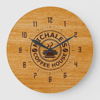 Reloj Redondo Grande Michale's Coffee House Engrave Effect Wall Clock