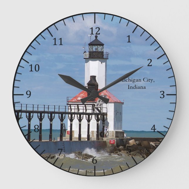 Reloj Redondo Grande Michigan City Pierhead Light clock (Anverso)