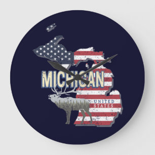 Reloj Redondo Grande Michigan Estados Unidos Retro State Map Vintage US