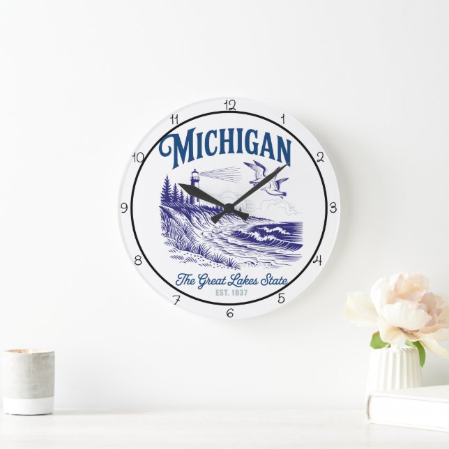 Reloj Redondo Grande Michigan Gran Lago Estado  (Hogar)
