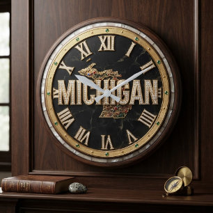 Reloj Redondo Grande Michigan Luxury Diamond Paved Script Marble