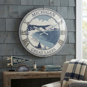 Reloj Redondo Grande Michigan Sleeping Bear Dunes Coastal Navy