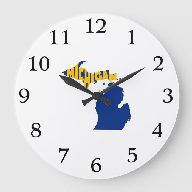 Reloj Redondo Grande Michigan State Name Word Art Yellow (Anverso)