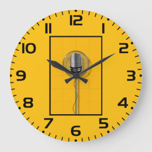 Reloj Redondo Grande Micrófono Retro sobre Amarillo Intenso