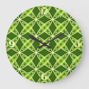 Reloj Redondo Grande Mid Century Modern Atomic Print - Olive Green