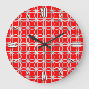 Reloj Redondo Grande Mid-Century Modern circles, deep red and grey