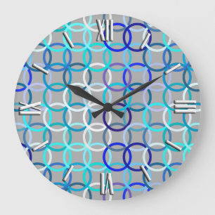 Reloj Redondo Grande Mid-Century Modern circles, grey, blue and white