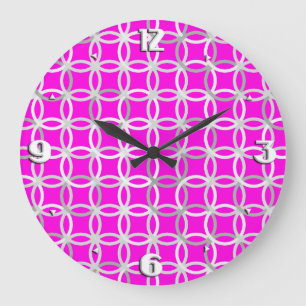 Reloj Redondo Grande Mid-Century Modern circles, magenta, gray & white