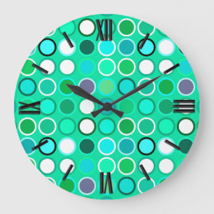 Reloj Redondo Grande Mid-Century Modern Dots - shades of aqua